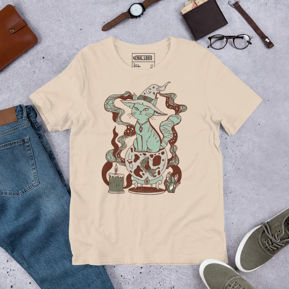 Magical Cat of Fortune T-Shirt in Sage Green
