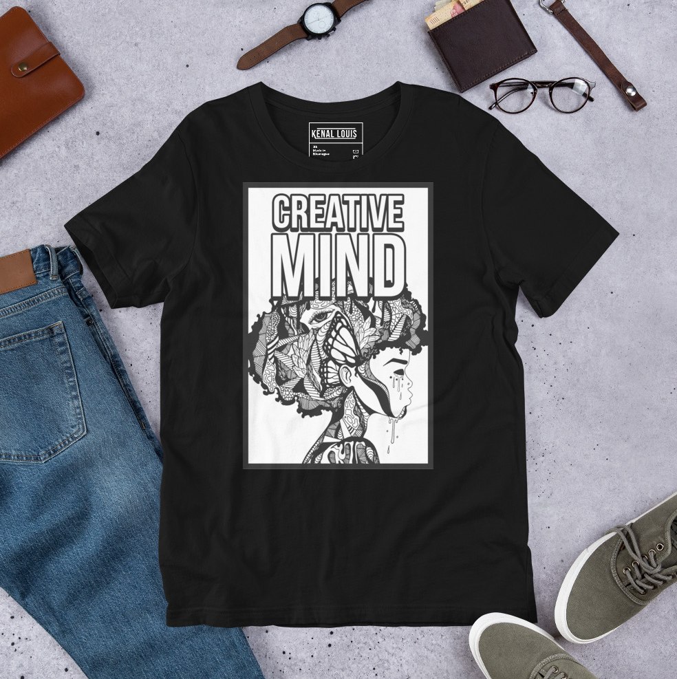 Afrocentric creative mind illustration with rich cultural symbolism on a stylish mens tee