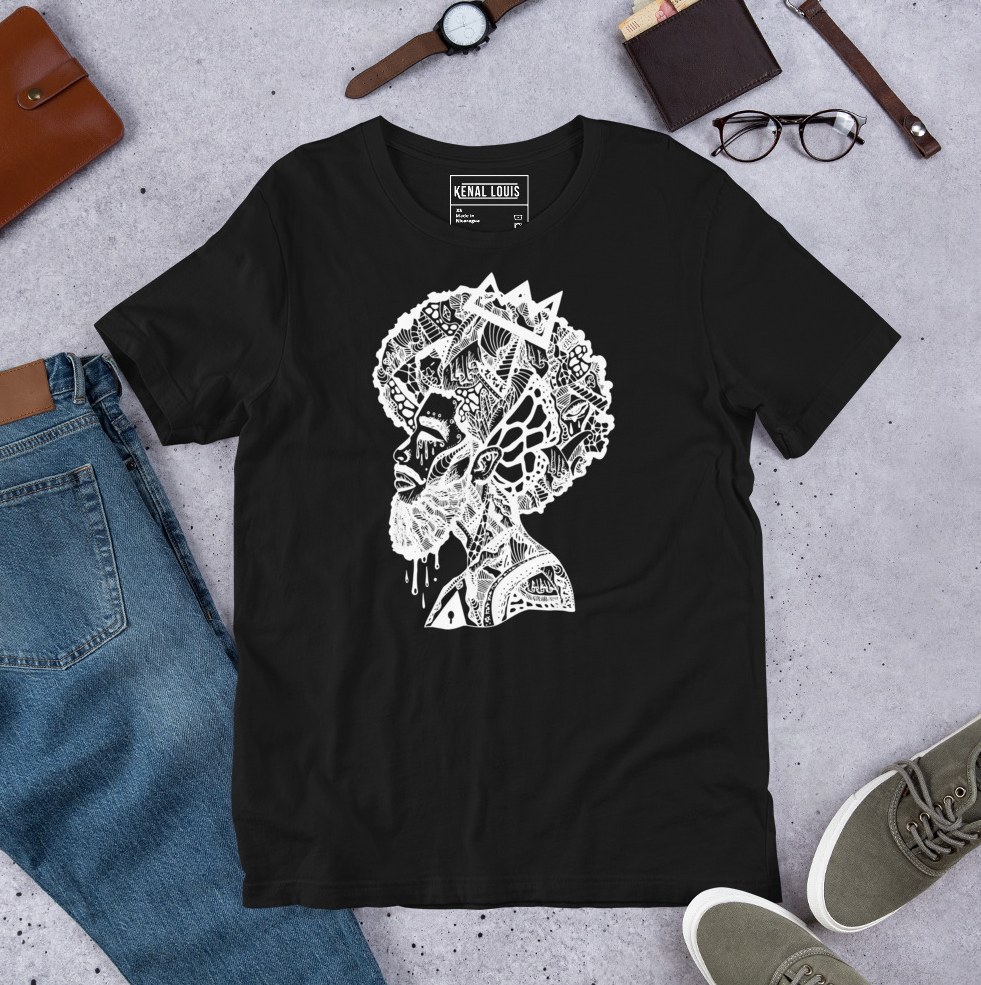 Melancholic mind emotion captured in expressive line art on an Afro-inspired mens graphic tee