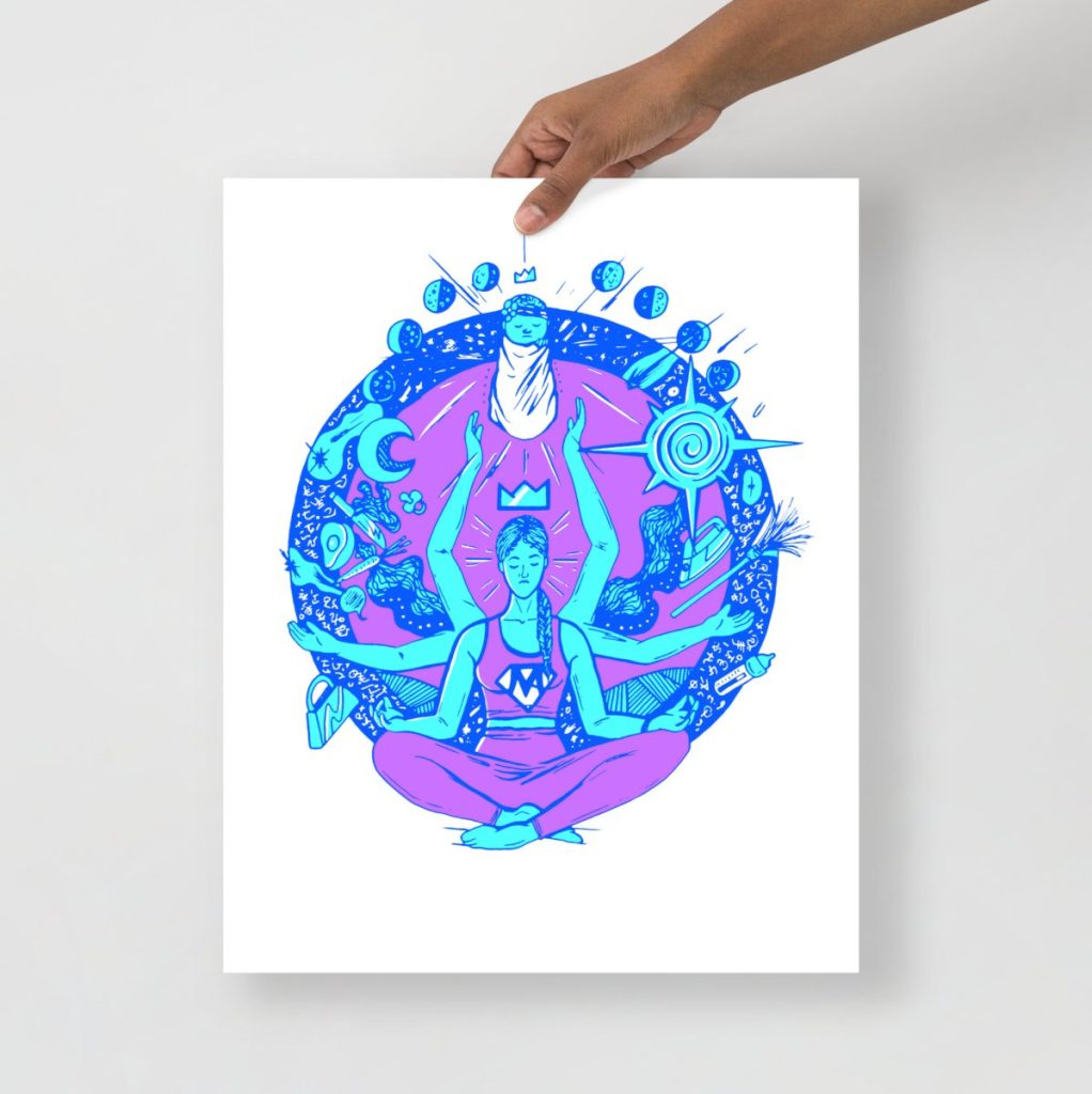Blue toned minimalist super mom wall art with bold modern typography design