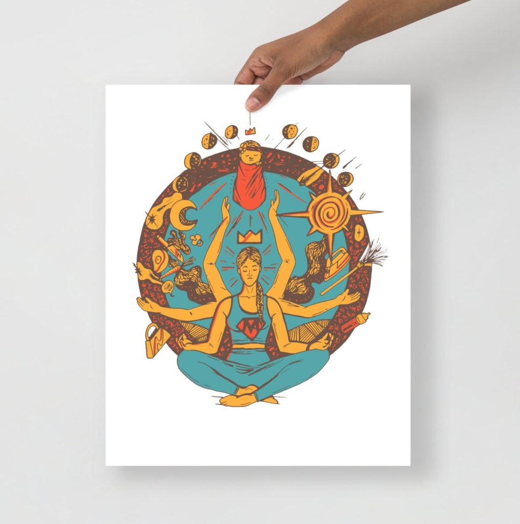 Coffee lover mom art print with playful illustration perfect for kitchen wall decor