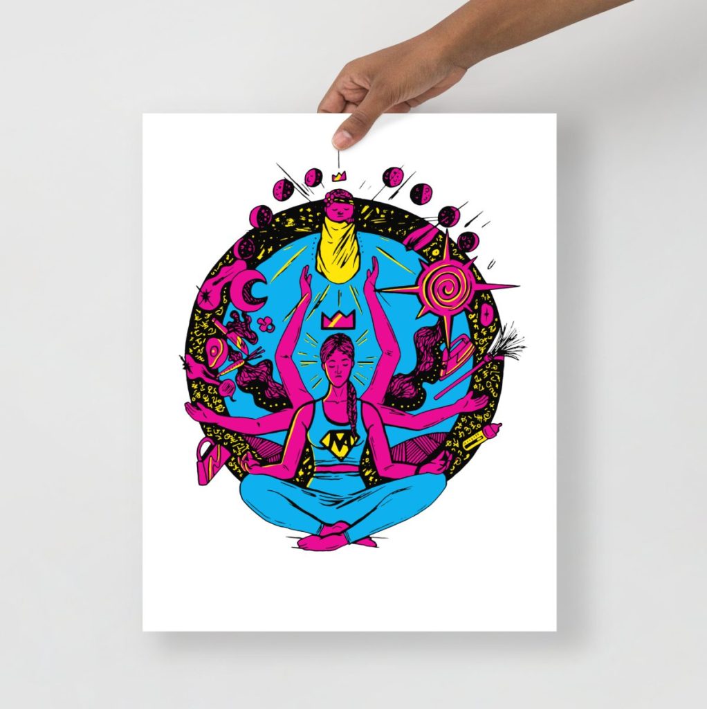 Pink CMYK style super mom art print with vibrant color registration graphic design