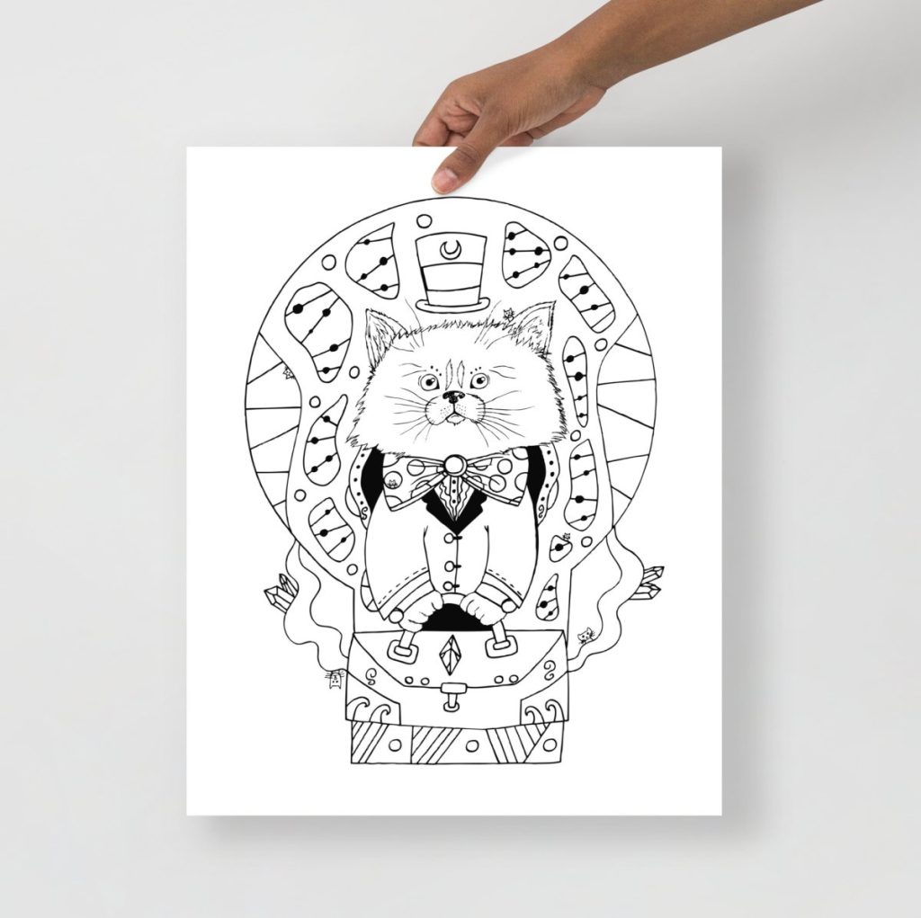 Seven cats black and white line drawing perfect for cat lover wall decor