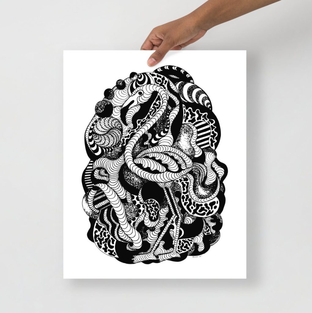Elegant lost flamingo monochrome art print featuring delicate single-line bird silhouette