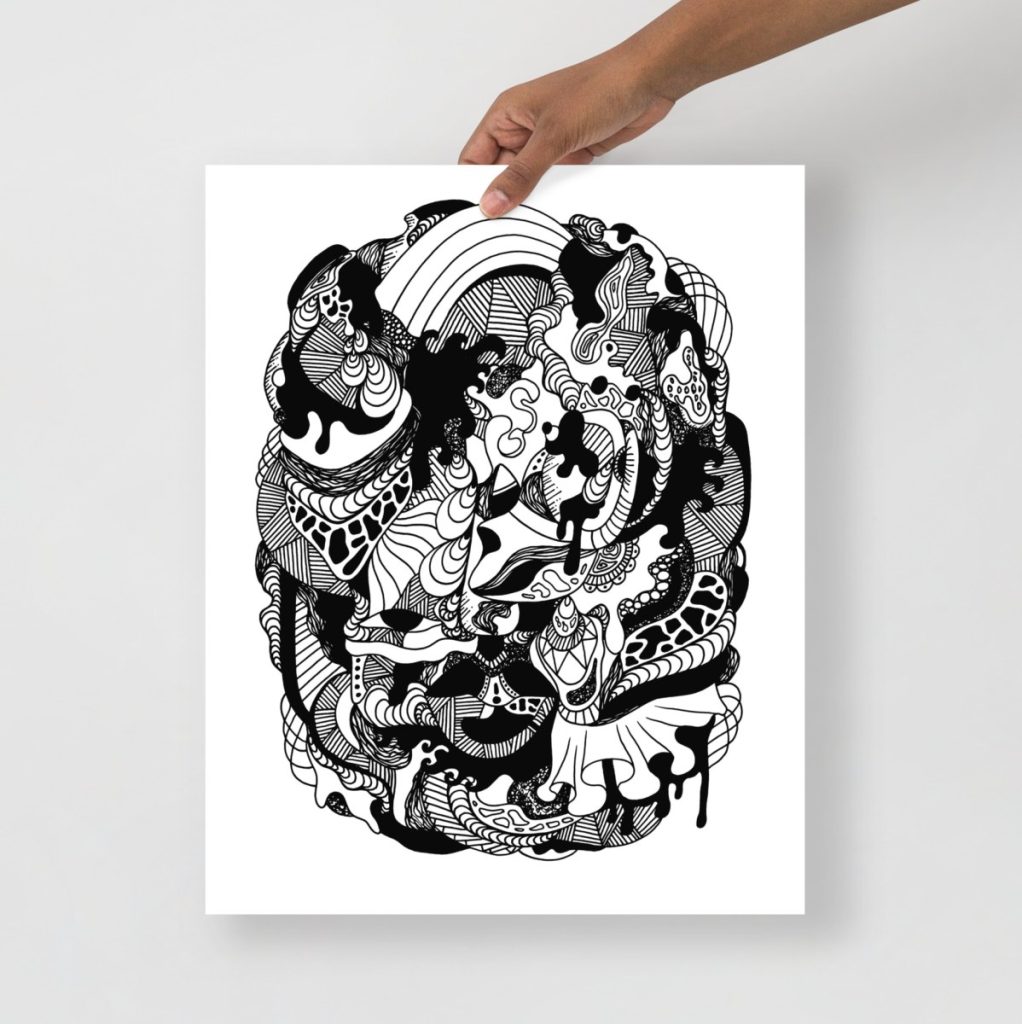 Abstract flowing wave lines capturing inner thoughts in minimalist line art print