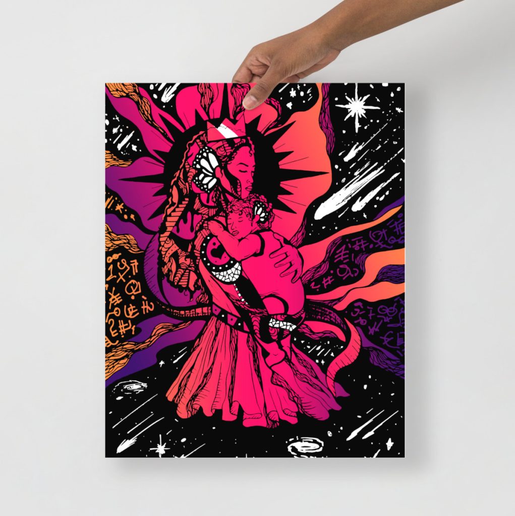 Warm sunset hued moon mother art print beautiful mothers day gift for display