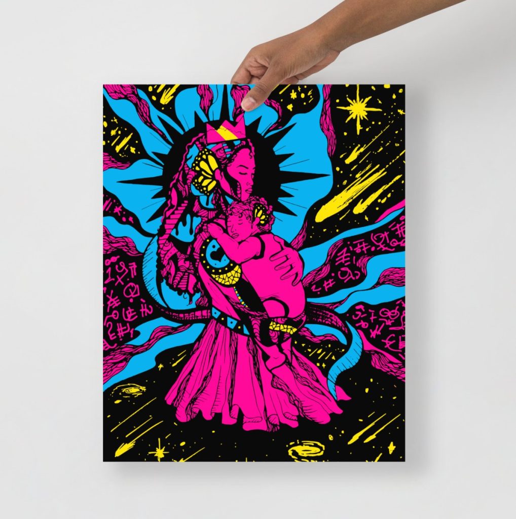 Pink CMYK graphic moon mother art print unique gift idea for moms