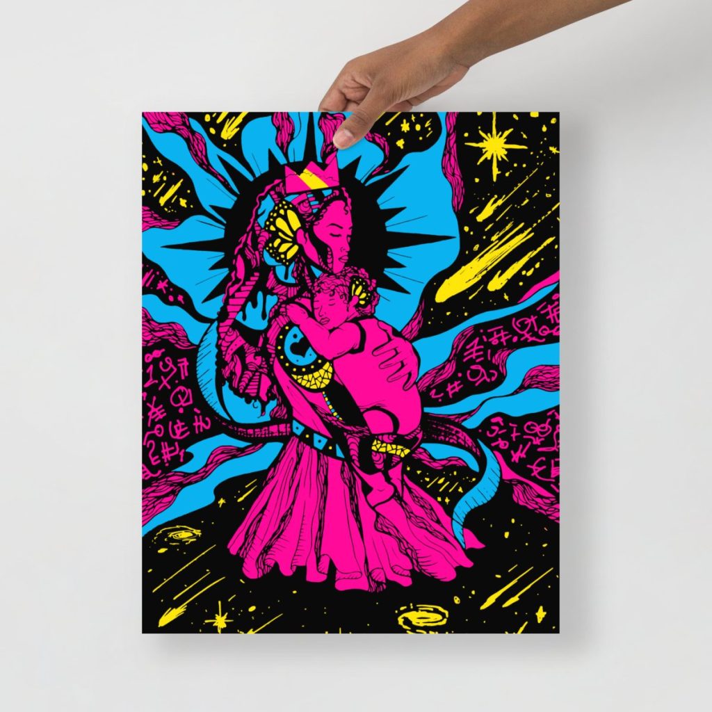 Pink CMYK color-layered moon mother print celebrating new mom pregnancy art beautifully