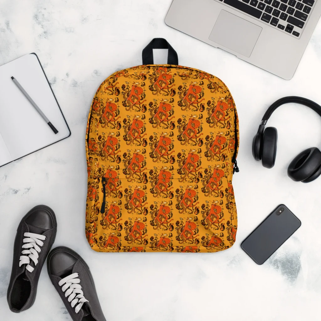 Octopus Backpack | Orange and Black School Bag