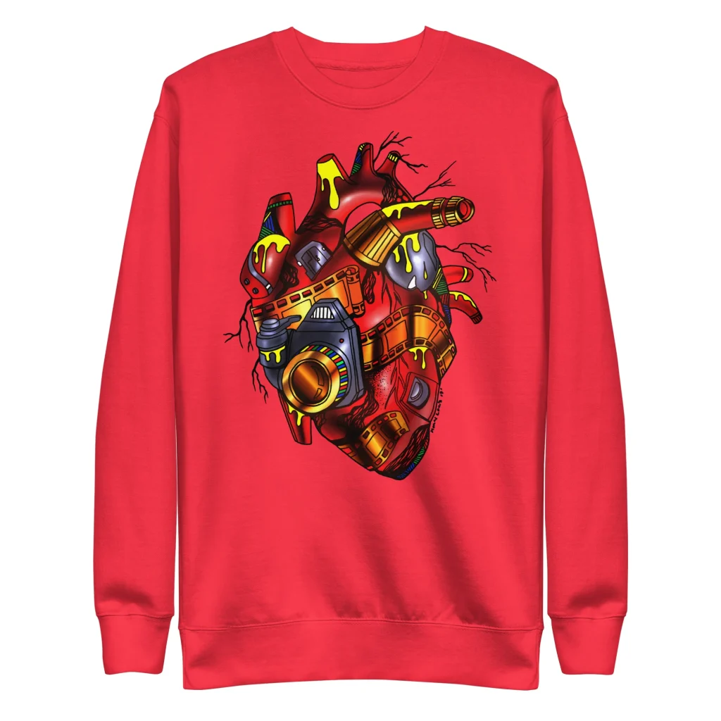 Photographer's Heart Sweatshirt, Red and Cream Art