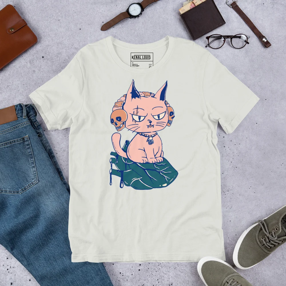 Pink Cat T-Shirt - Wicked Cat on a Heart Graphic Tee
