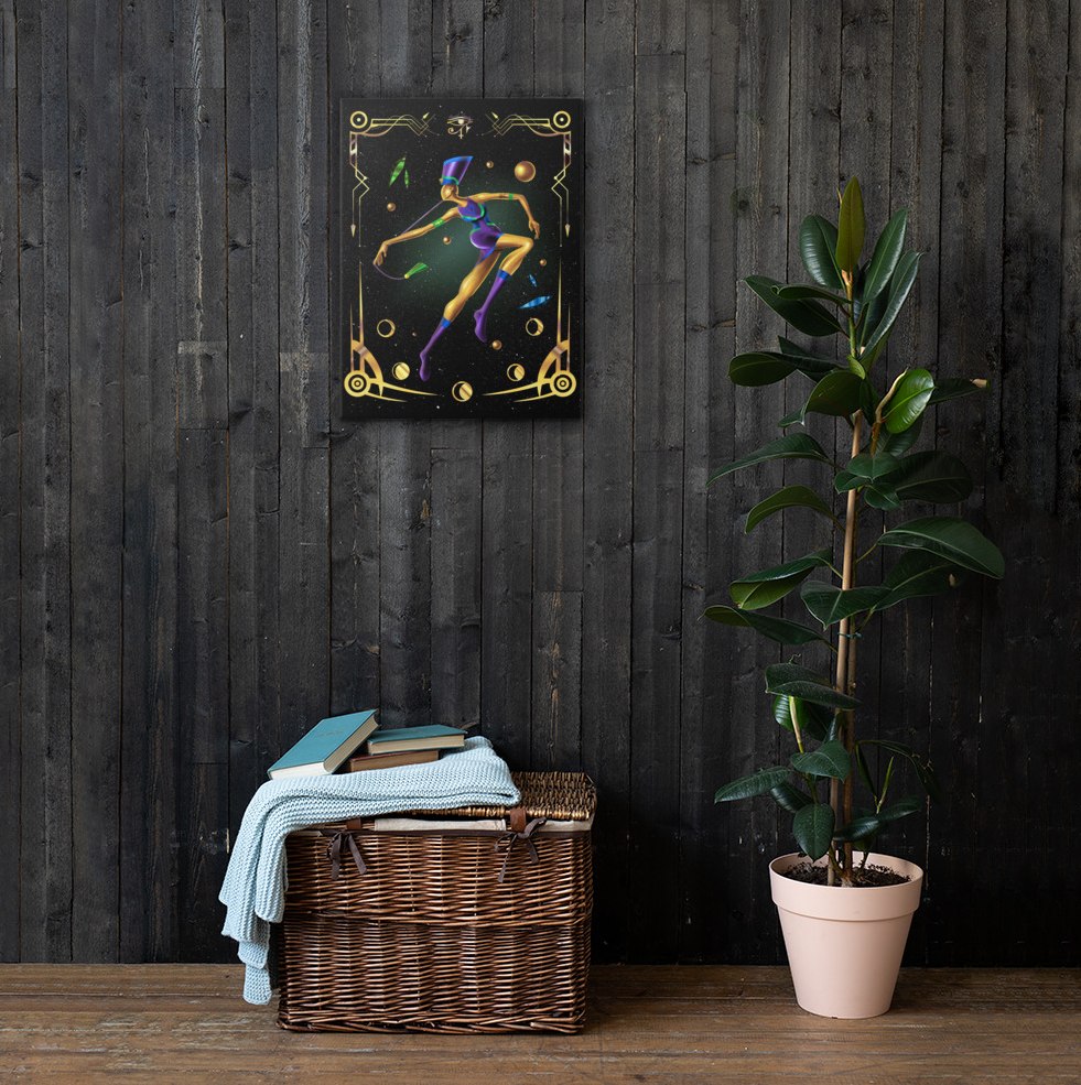 Afrofuturistic canvas wall art celebrating Black goddess beauty with bold celestial style