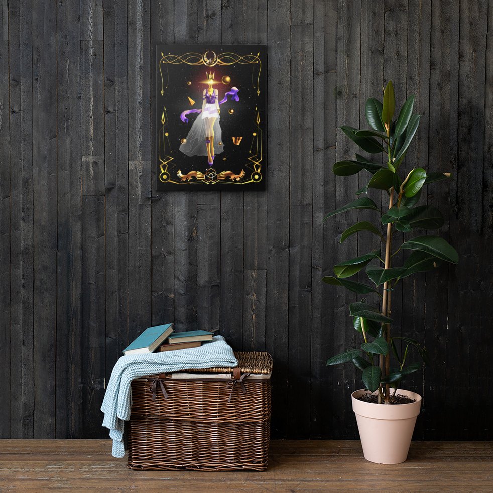 Fashion illustration canvas showcasing goddess art with flowing haute couture aesthetic