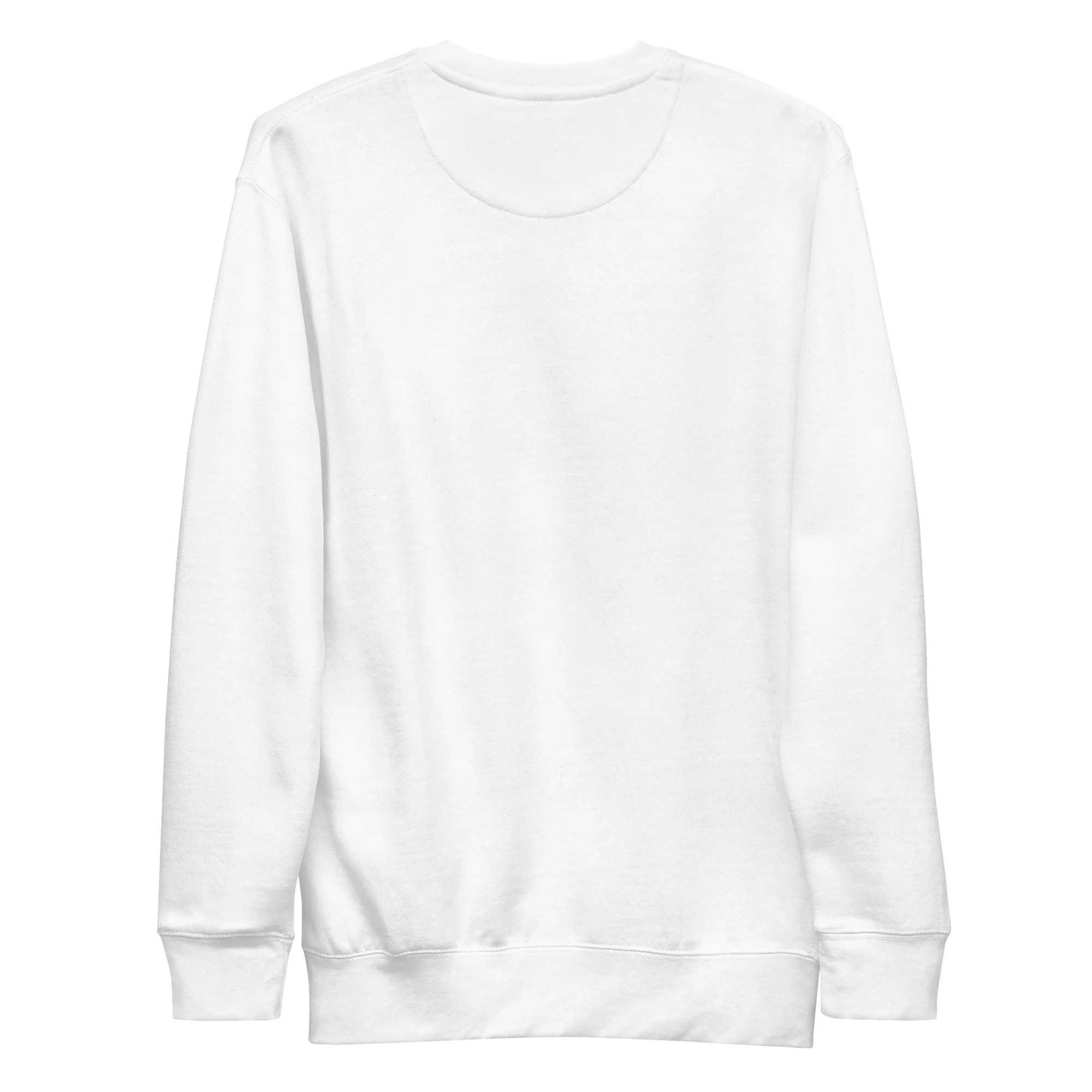 White red cat art sweatshirt with crew neck and long sleeves displayed flat on white background