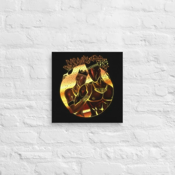 Romantic couple canvas art featuring a gold and amber glowing king and queen with cosmic crown designs on black background