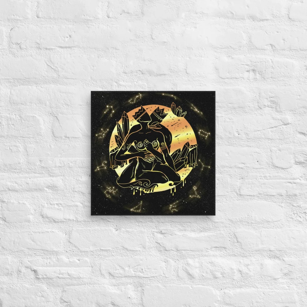 Romantic Lovers Canvas Wall Art in Black and Gold