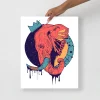 Royal elephant with a crown hand-drawn illustration art print by Kenal Louis, available in three sizes on thick matte paper