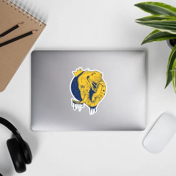 Royal crowned elephant head illustration elephant sticker printed on durable adhesive vinyl, available in three sizes
