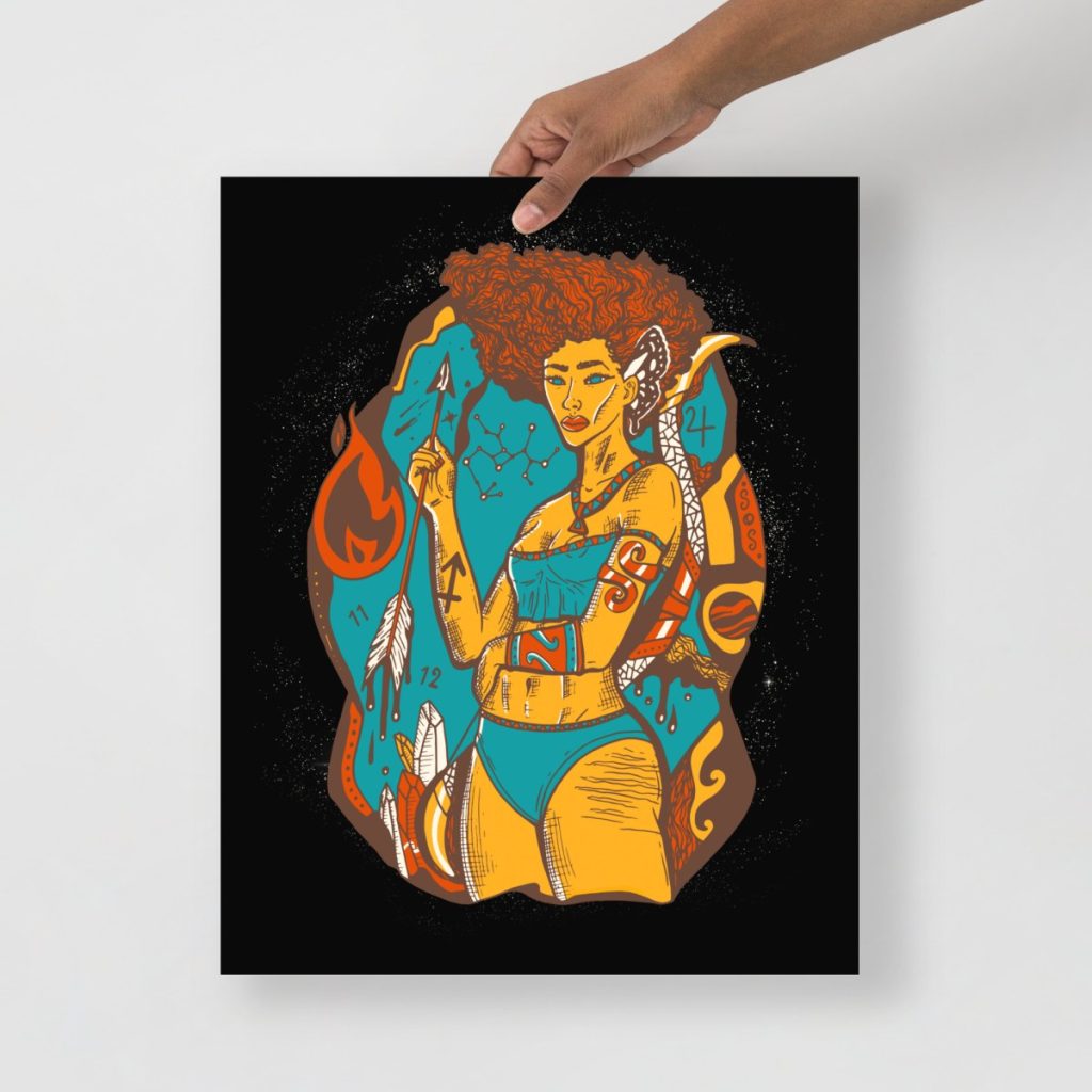 Detailed Sagittarius goddess zodiac wall decor featuring an empowered archer woman