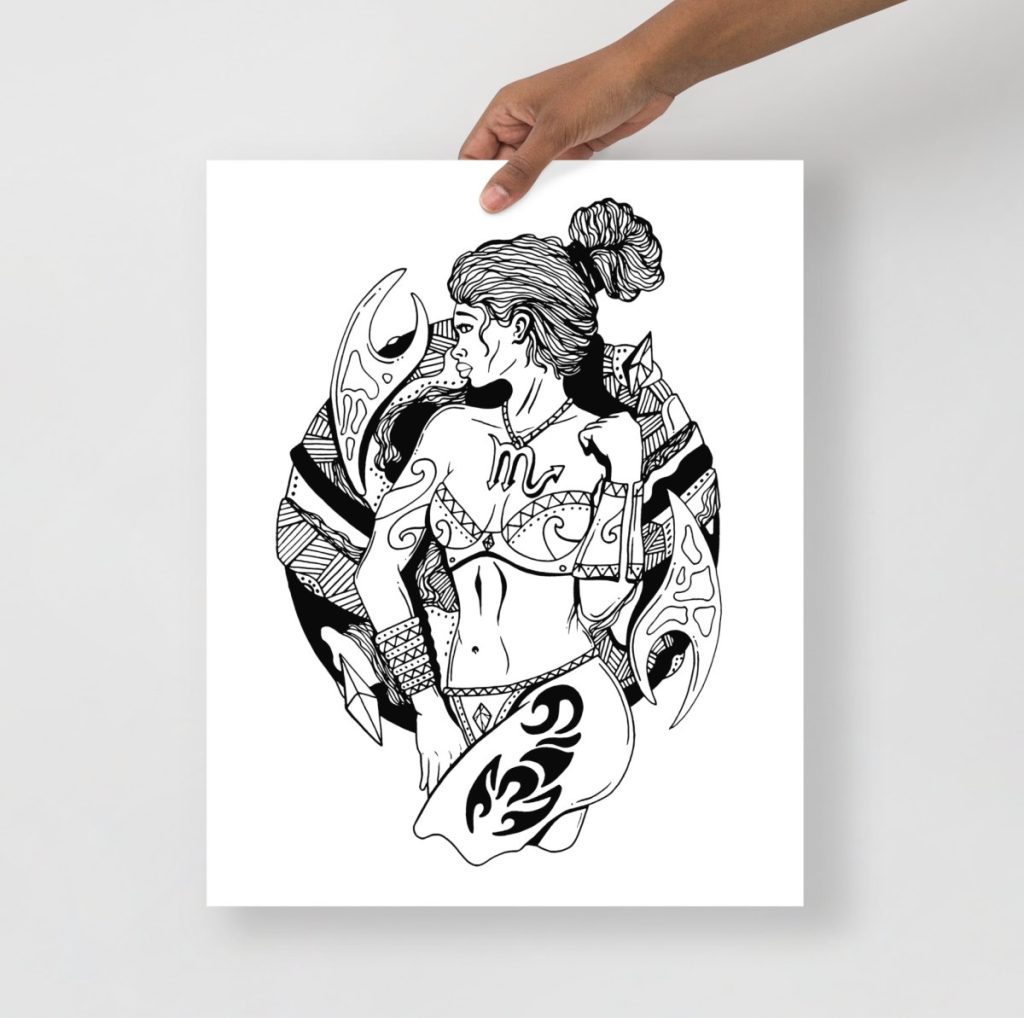 Feminine scorpio art print featuring elegant star sign illustration for stylish wall decor