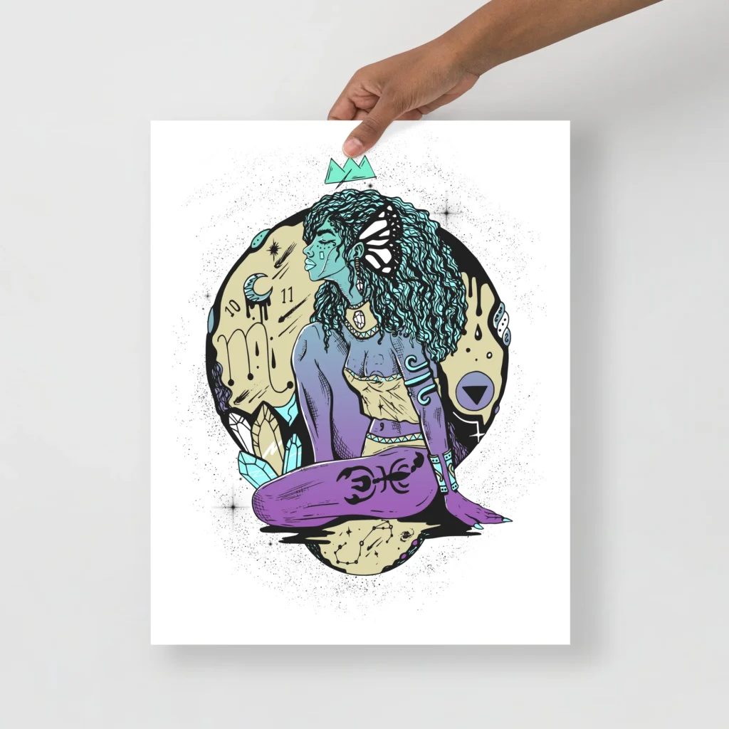 Scorpio Goddess Art Print, Purple Zodiac Woman Wall Art