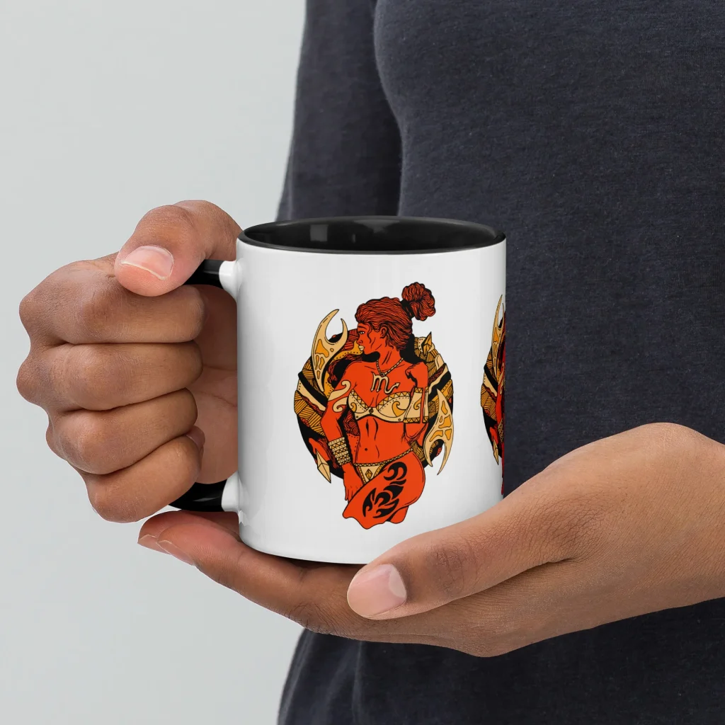 Scorpio Female Warrior Mug | Orange and Black Zodiac