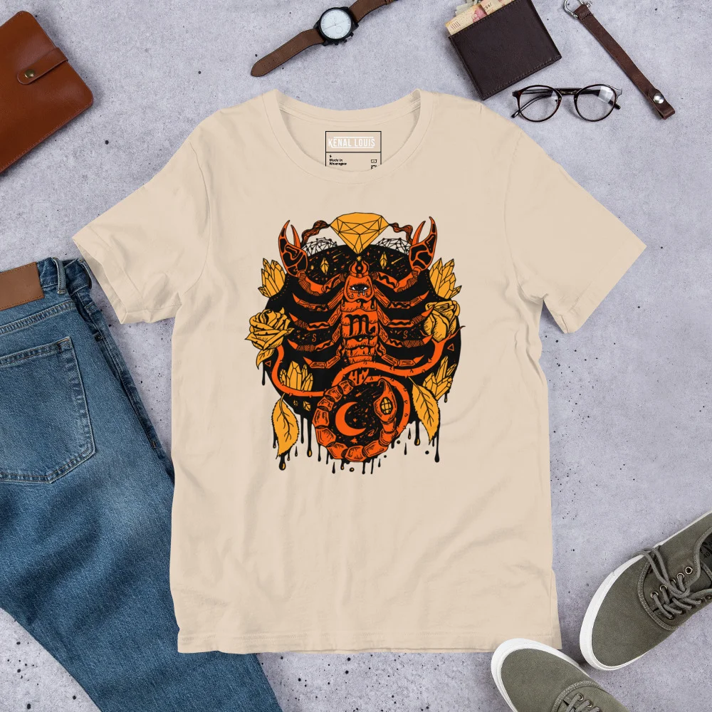Mystic Scorpio Zodiac T-Shirt in Black and Orange