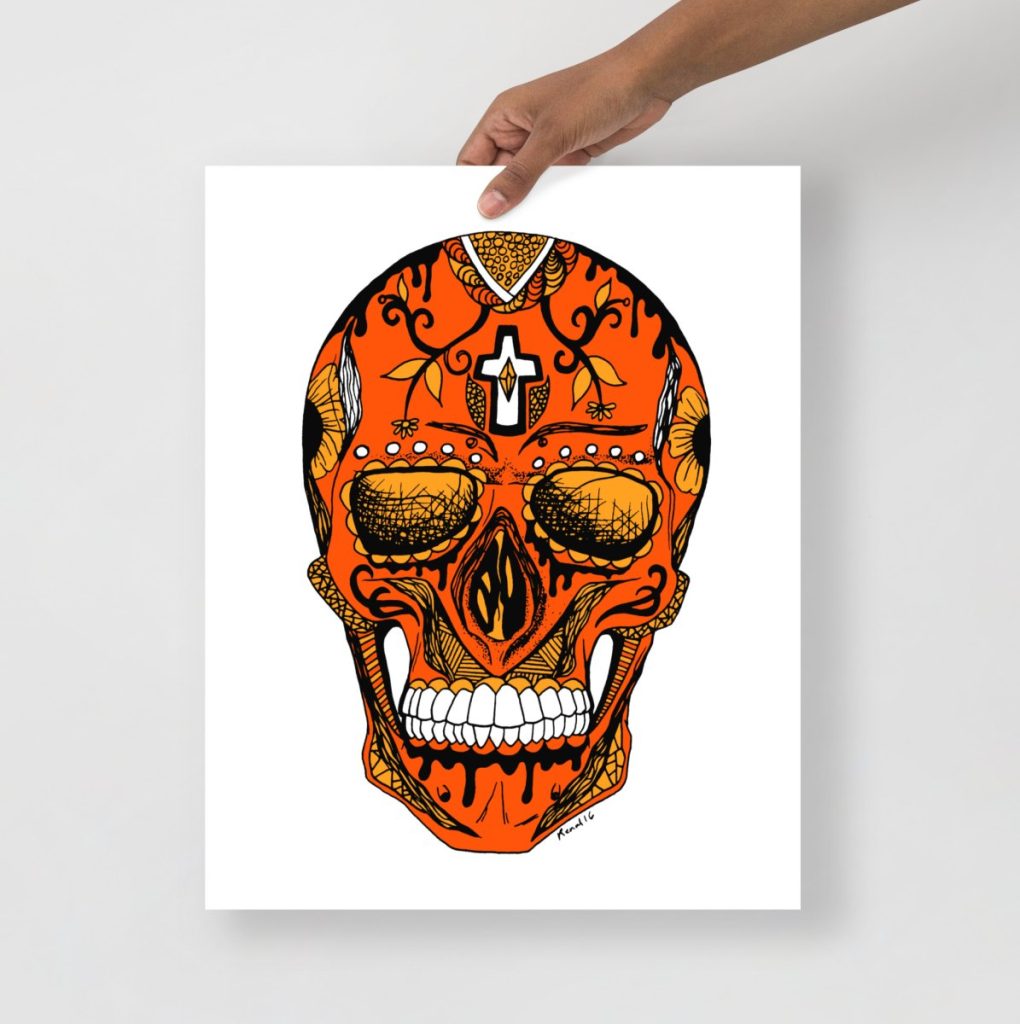 Day of the Dead Los Muertos skull celebrating vibrant Mexican cultural tradition in pen and ink