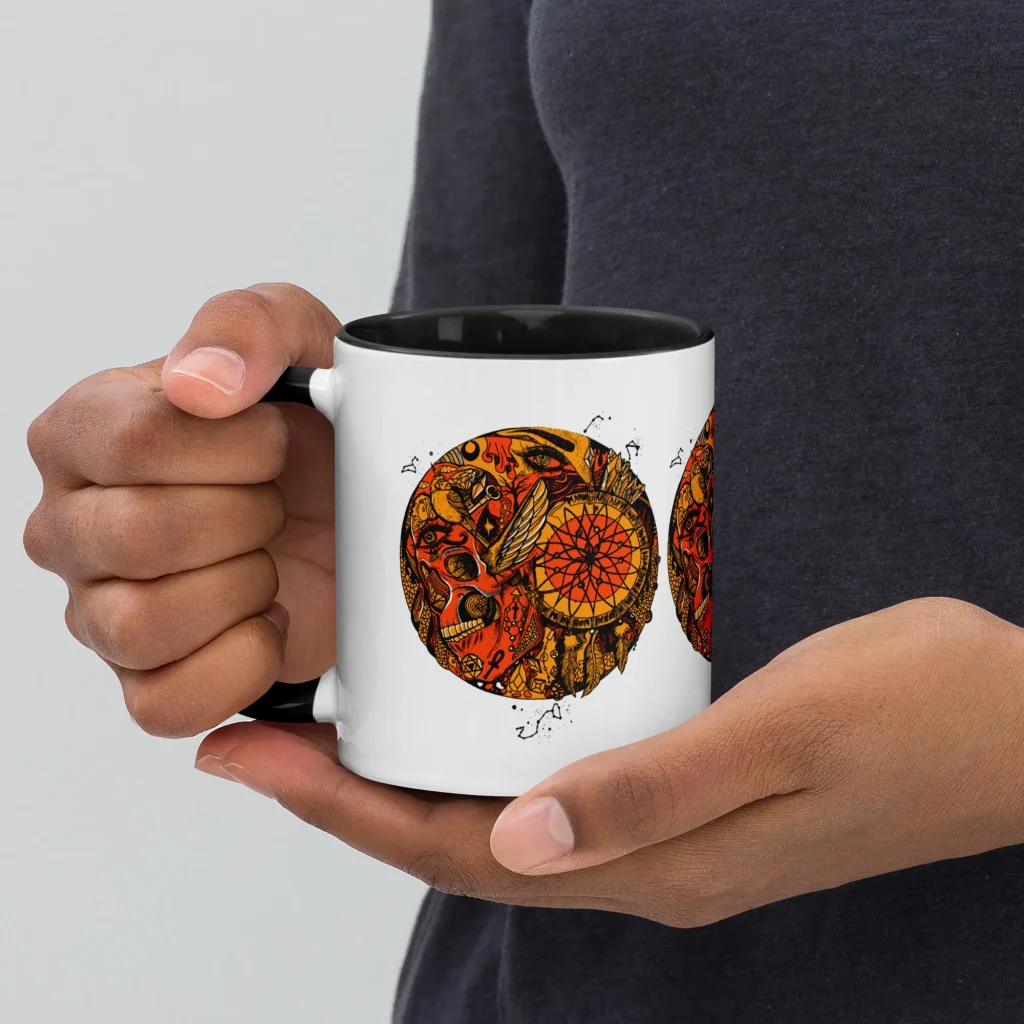 Mystical Skull Coffee Mug | Orange Black Gothic Drinkware