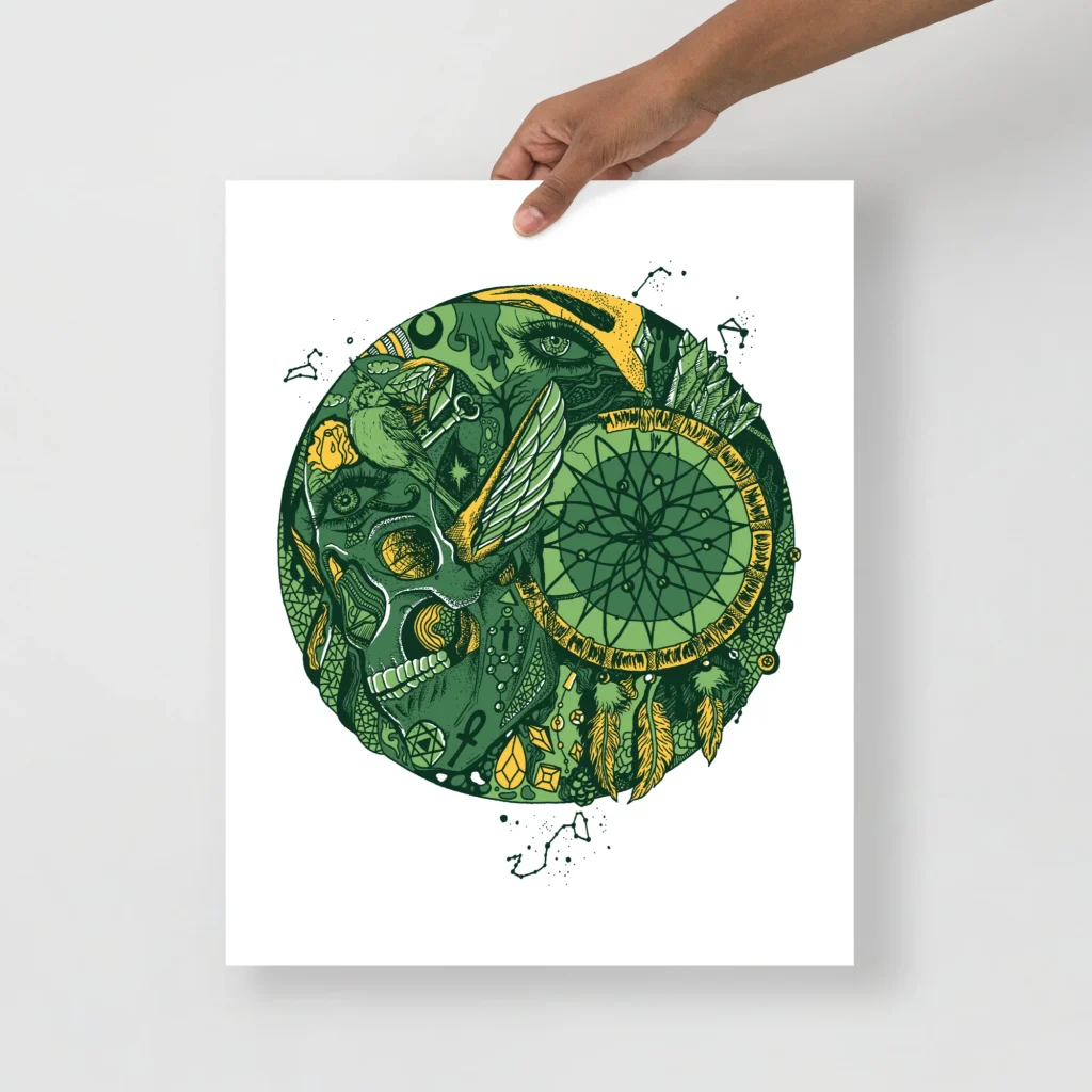 Skull and Dreamcatcher Art Print - Circle Line Drawing