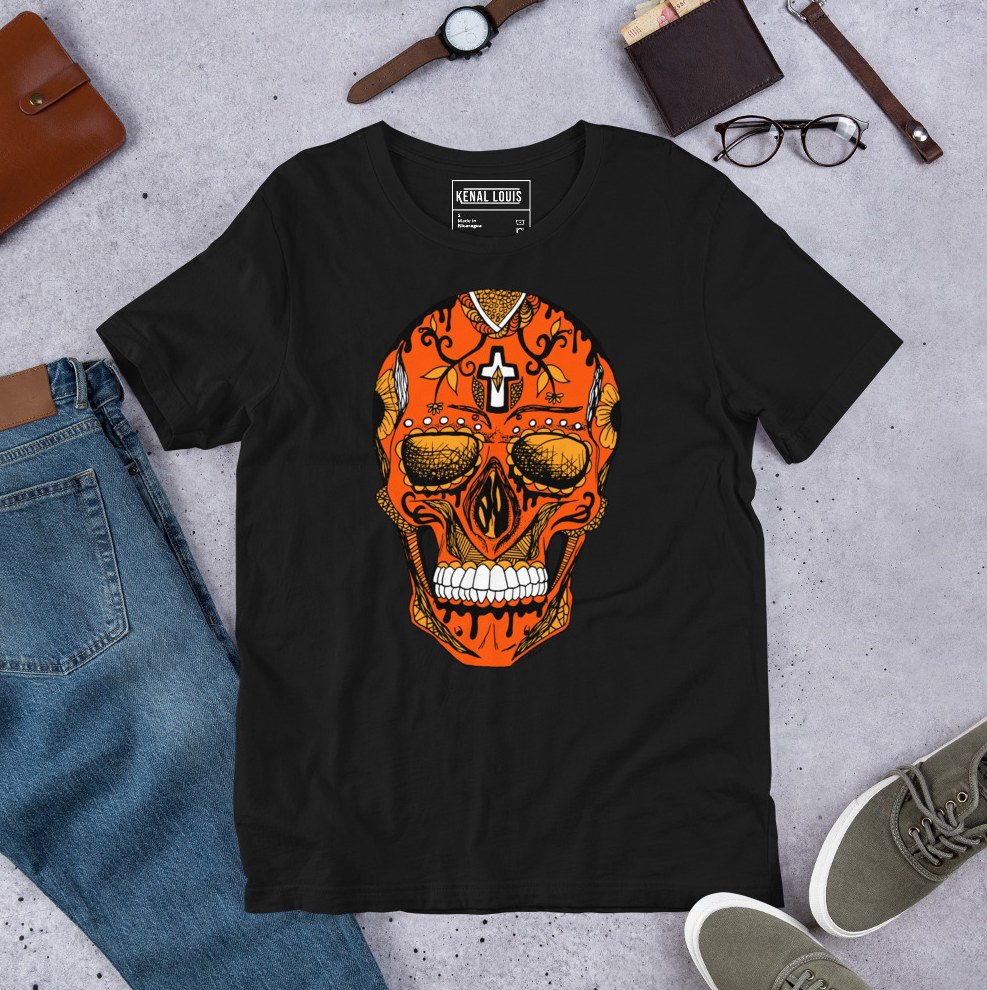 Day of the Dead sugar skull t shirts adorned with colorful floral patterns