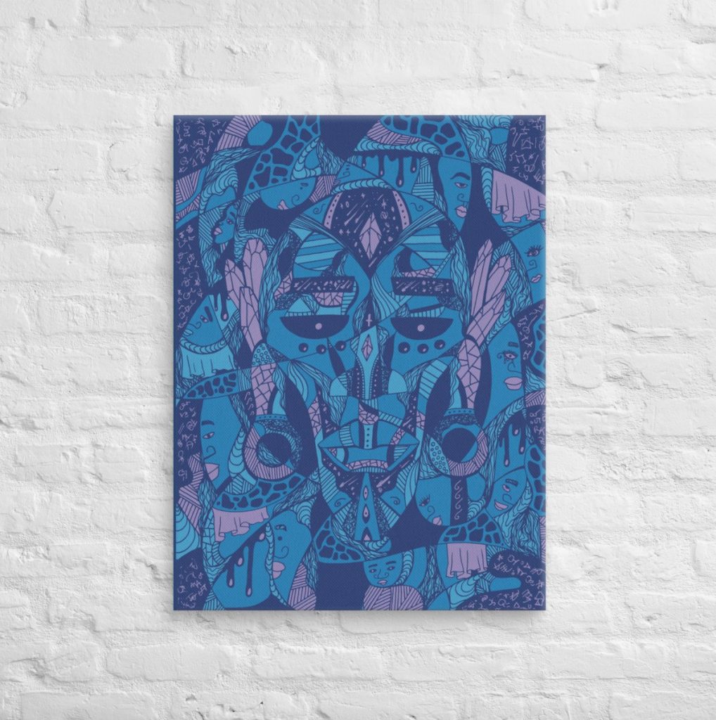 Afrocentric wall art showcasing Atok and twelve chiefs in striking cultural mask designs