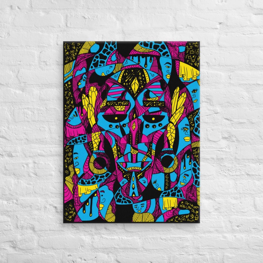 Cultural afrocentric African mask artwork featuring Atok and honored tribe chiefs together