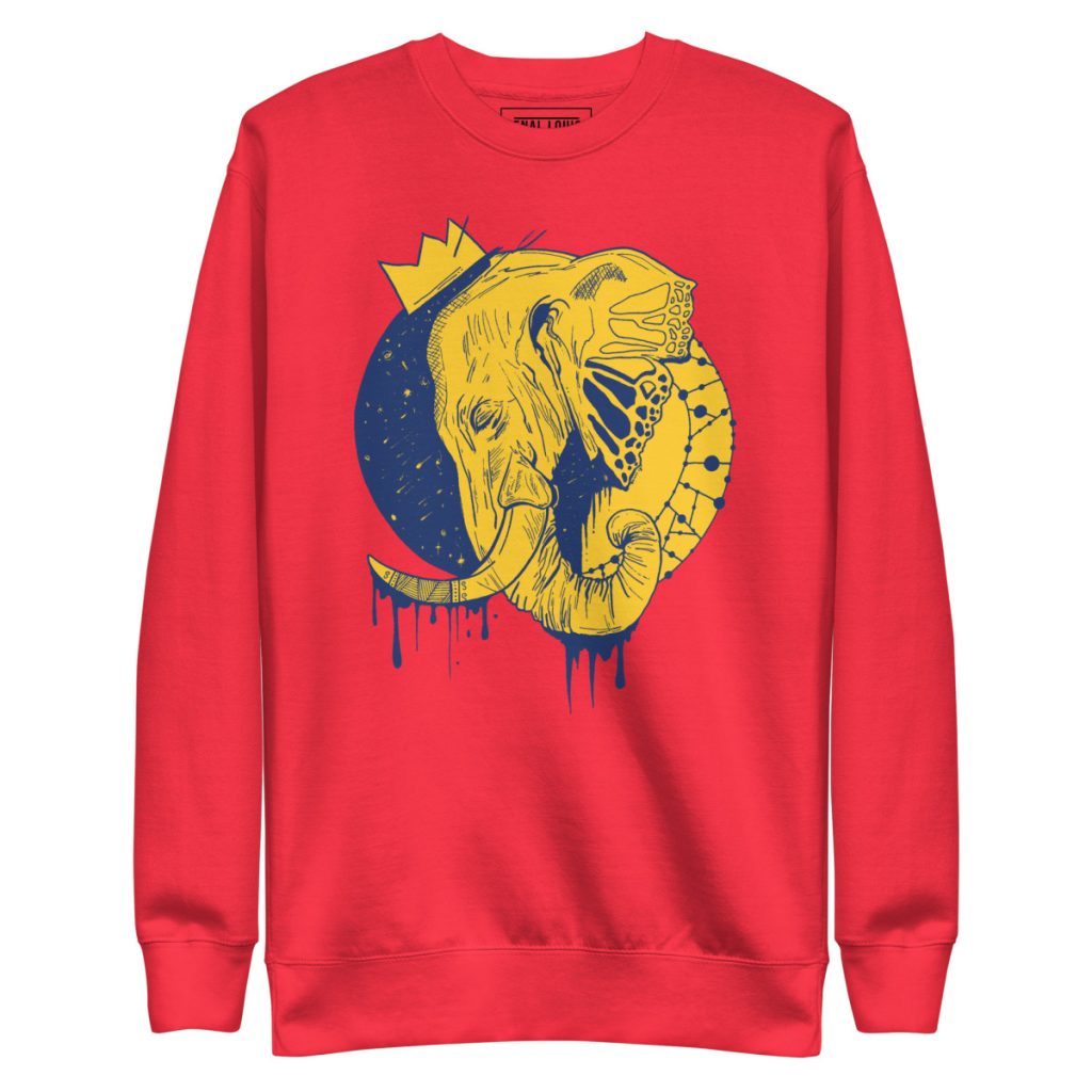 Royal crown line art elephant crewneck sweatshirt with refined minimalist design