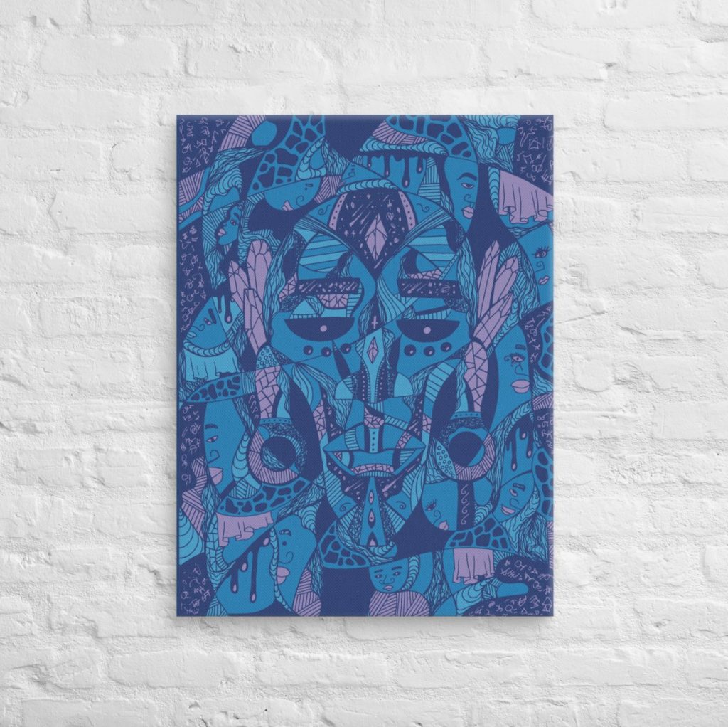 Afrocentric Atok and twelve chiefs African mask design on premium wrapped canvas wall art