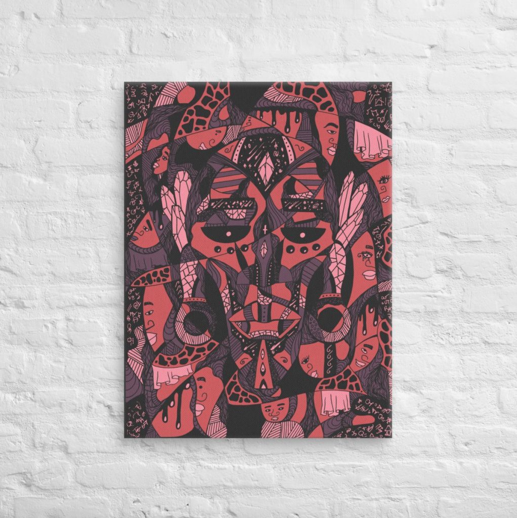 African mask canvas wall art displaying Atok and twelve chiefs in rich cultural detail