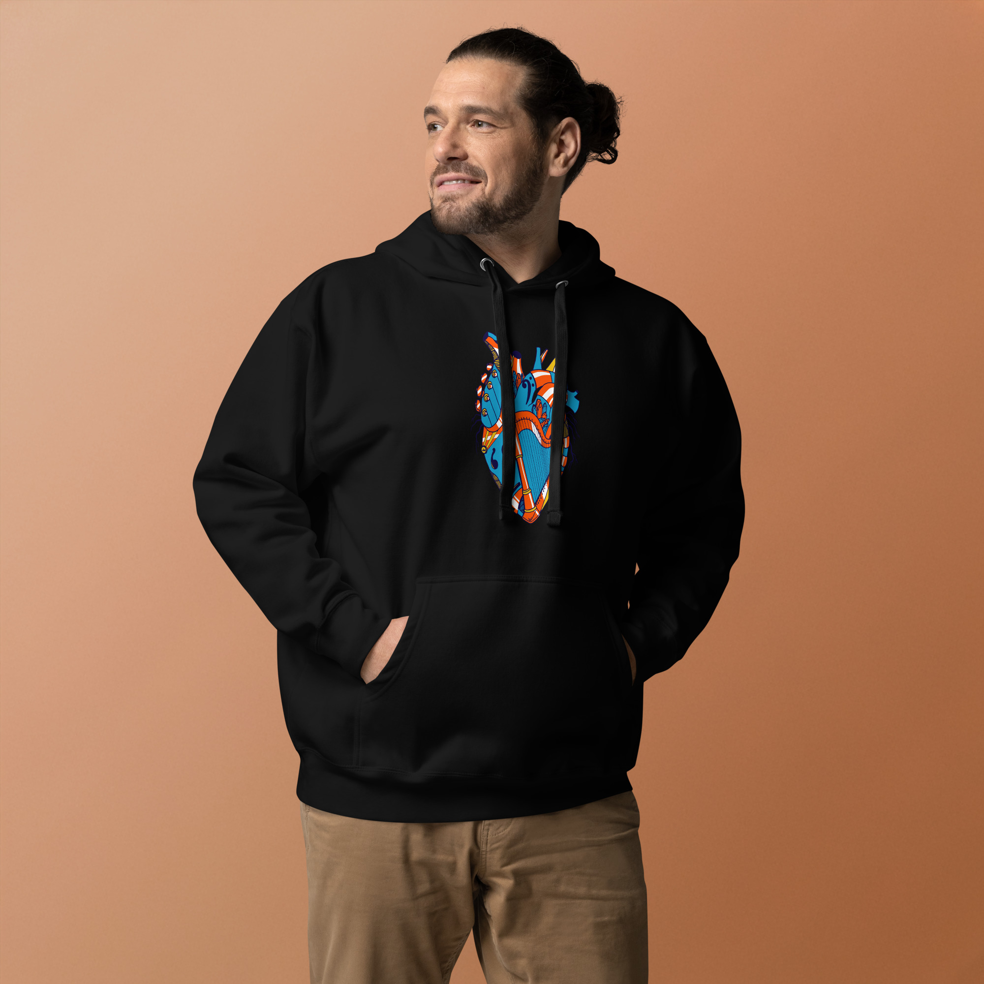 Orange and Blue Musical Heart No. 2 - Human Heart Hoodie - Image 2