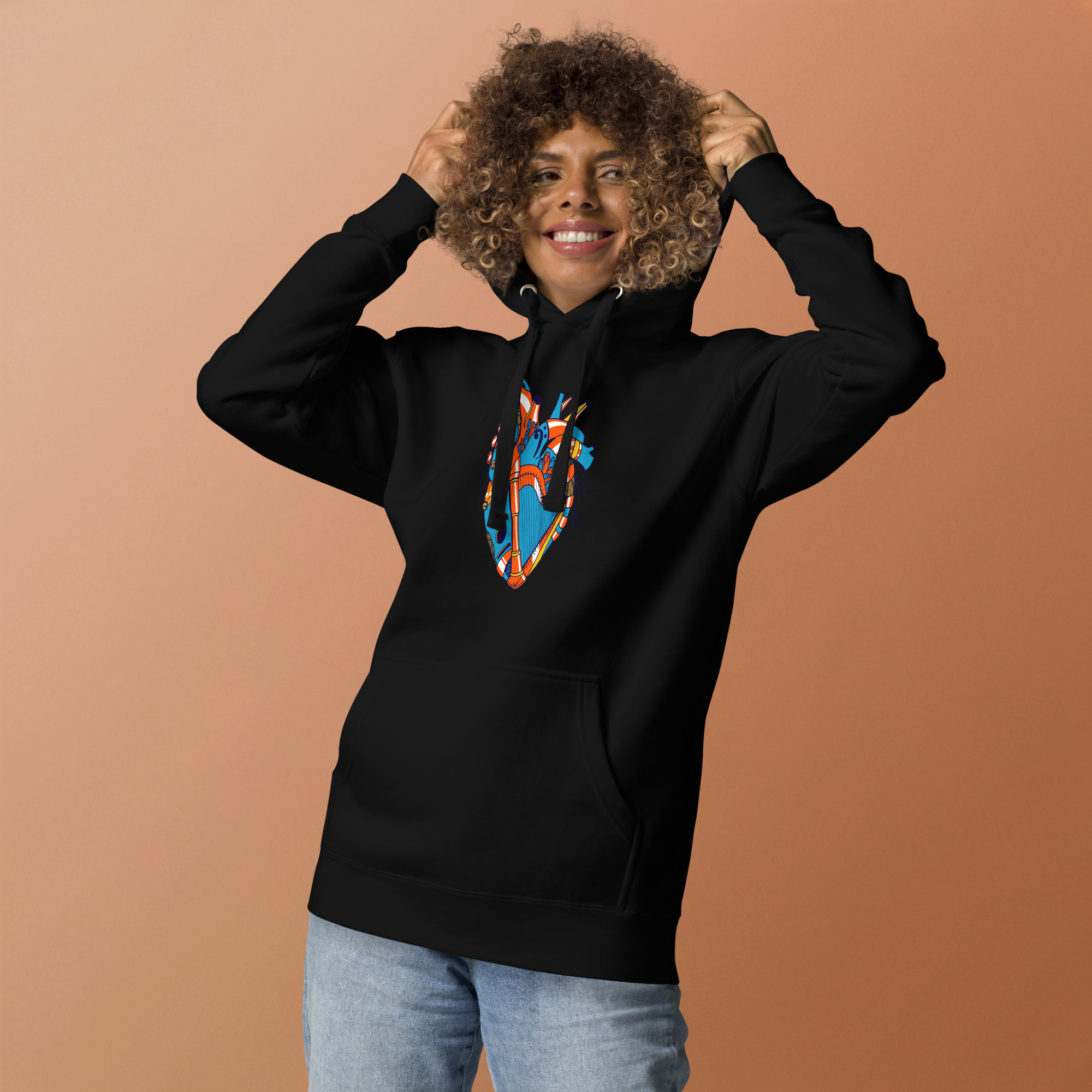 Orange and Blue Musical Heart No. 2 - Human Heart Hoodie - Image 3