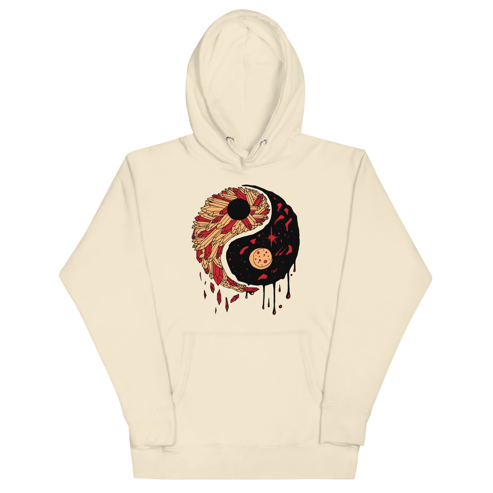Cream and Red Yin Yang Crystals and Night Sky - Yin Yang Hoodie