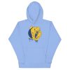 Royal elephant hoodie with a crowned elephant crown illustration drawing, shown in multiple colorways including bone, pink, and sky blue