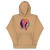 Royal elephant with crown line art illustration on a soft pullover hoodie, shown in multiple colorways including bone and sky blue