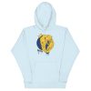 Royal elephant hoodie with a crowned elephant crown illustration drawing, shown in multiple colorways including bone, pink, and sky blue