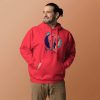 Royal elephant with crown line art illustration on a soft pullover hoodie, shown in multiple colorways including bone and sky blue