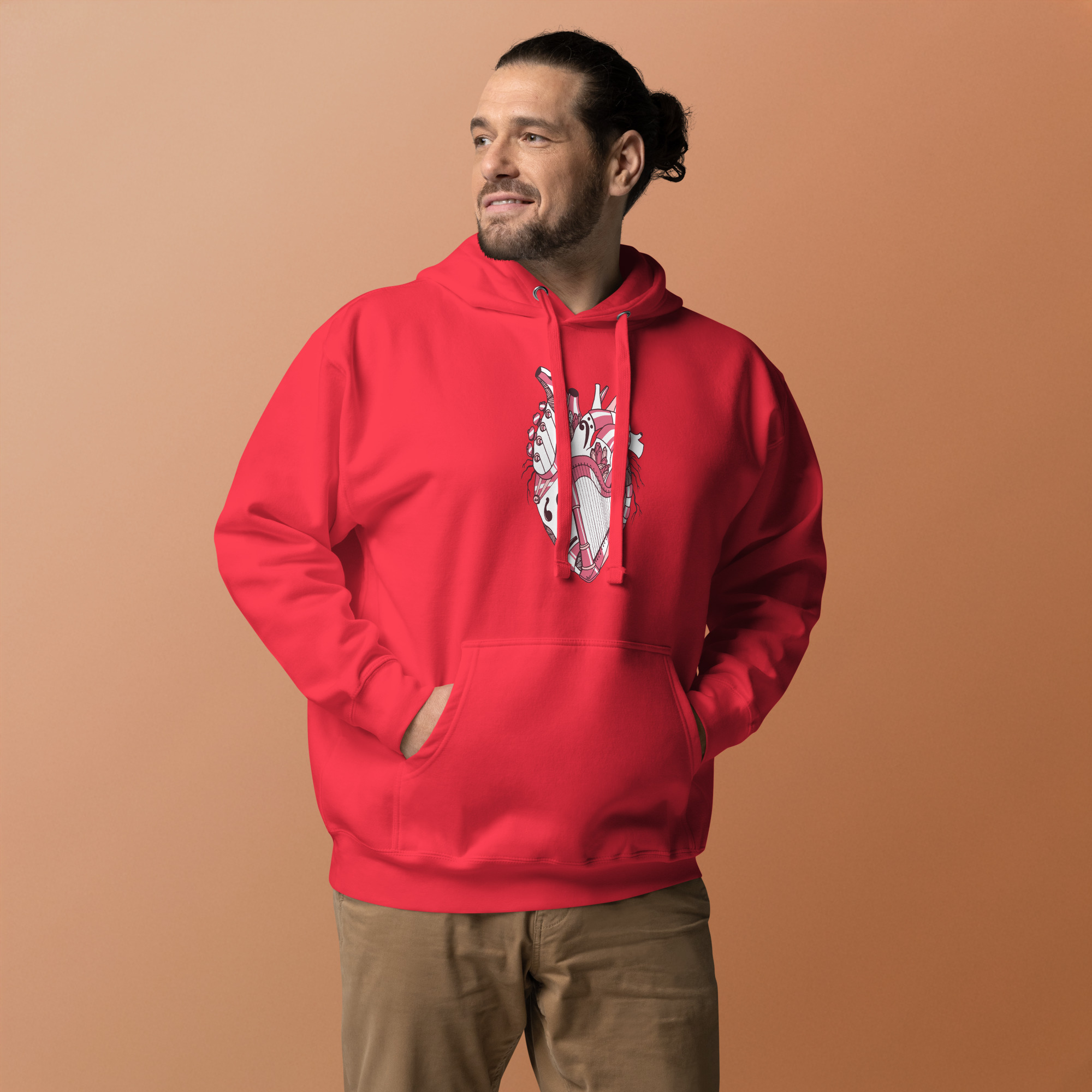 Pink and White Musical Heart No. 2 - Human Heart Hoodie - Image 2