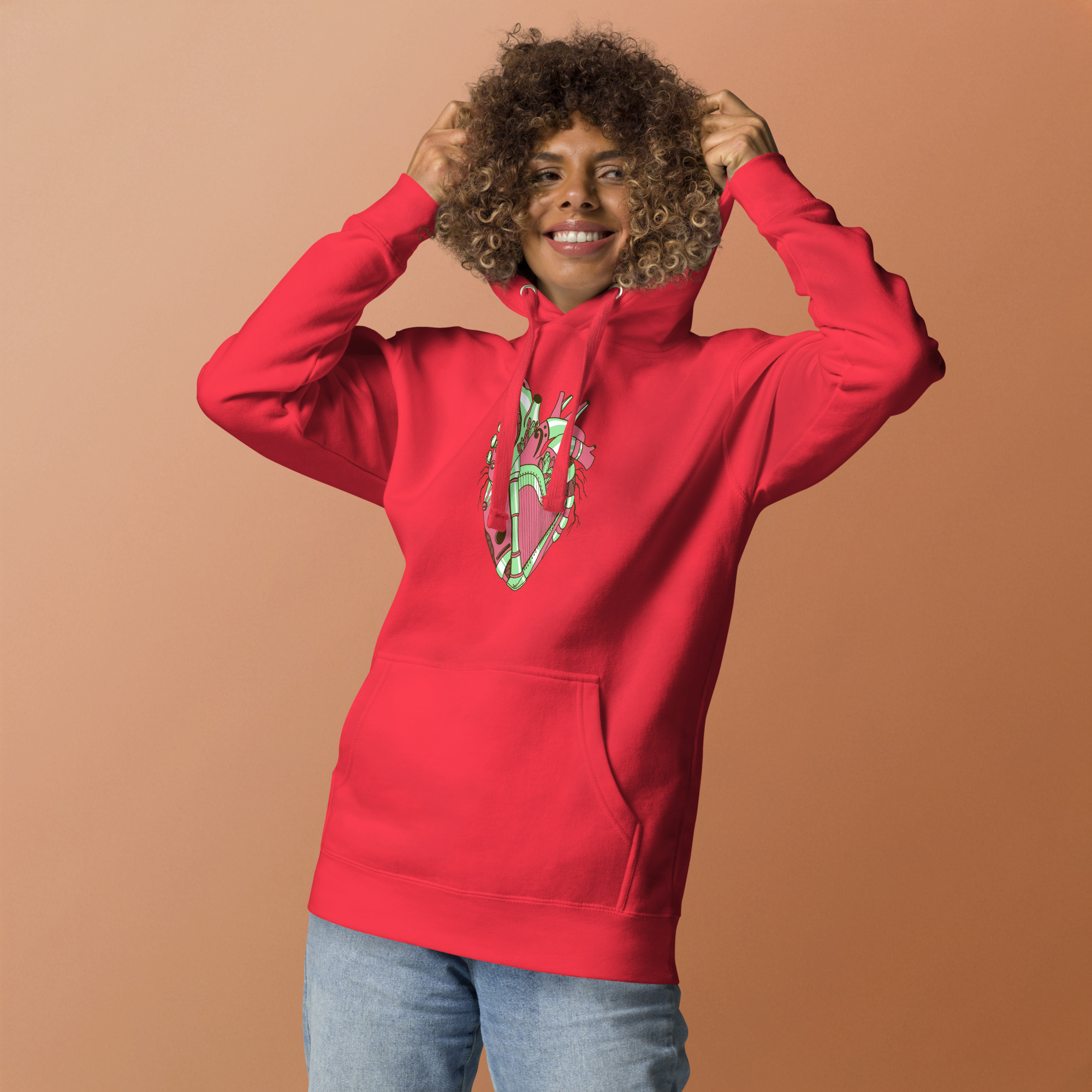 Pink and Green Musical Heart No. 2 - Human Heart Hoodie - Image 3