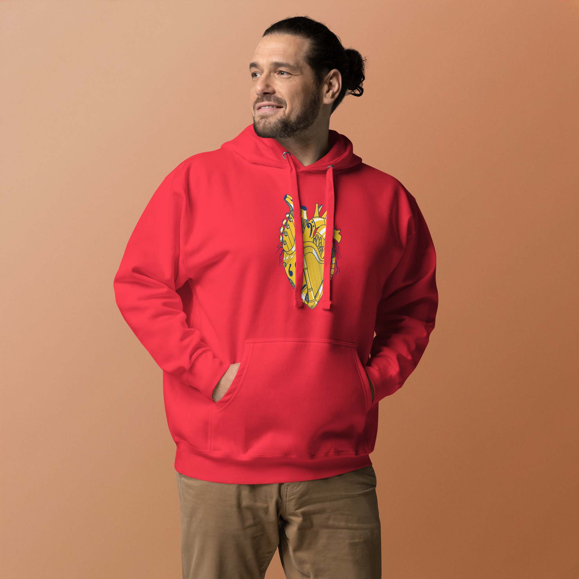 Navy Yellow Musical Heart No. 2 - Human Heart Hoodie - Image 2