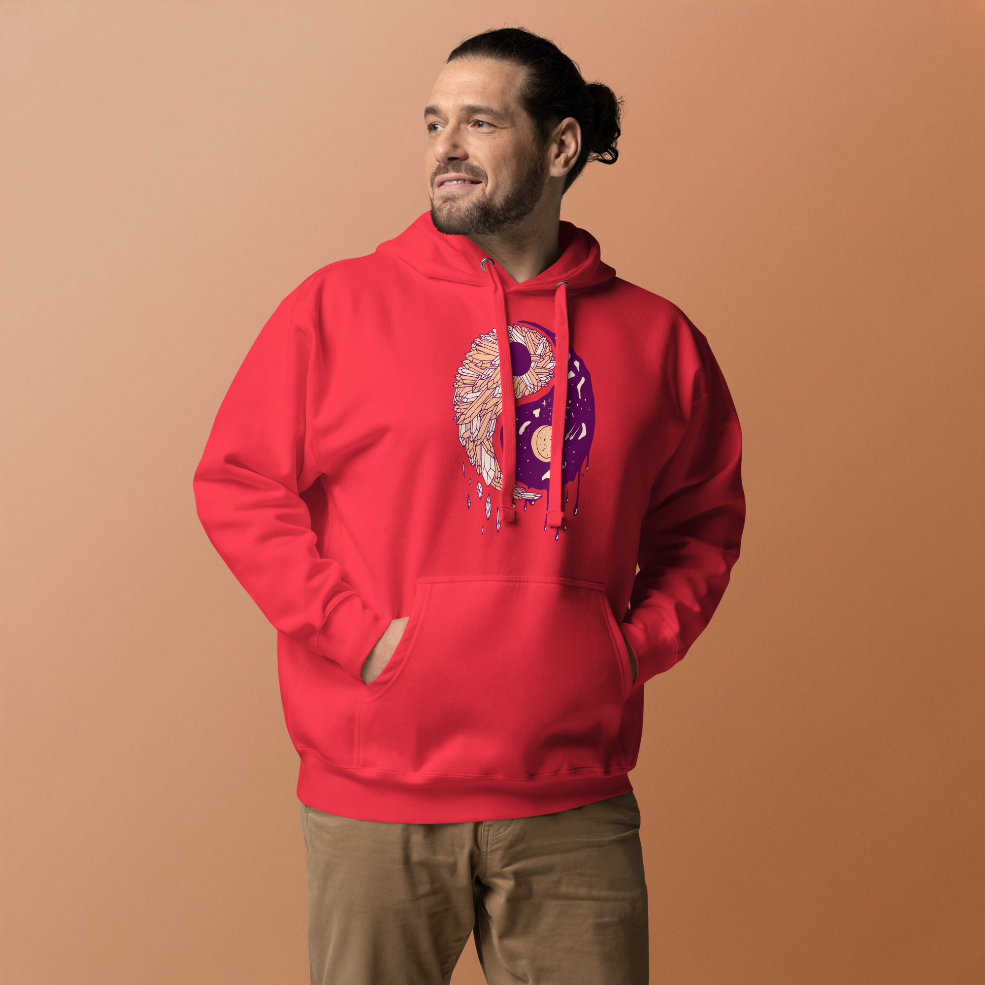 Peach Yin Yang Crystals and Night Sky - Yin Yang Hoodie - Image 2
