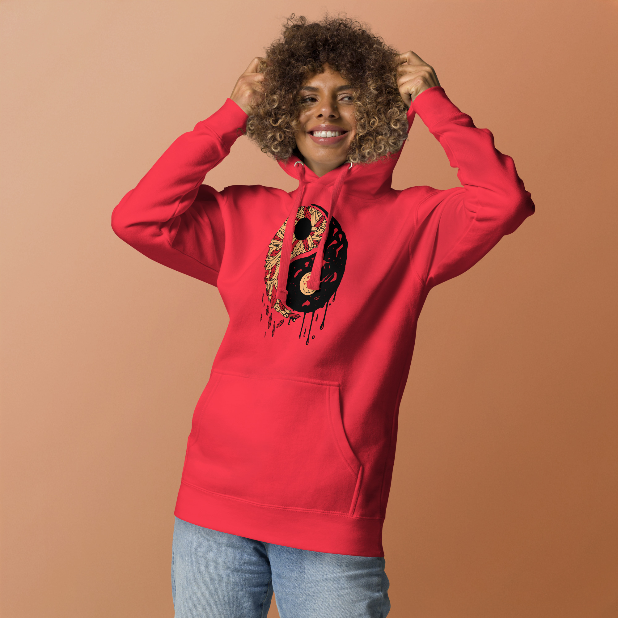 Cream and Red Yin Yang Crystals and Night Sky - Yin Yang Hoodie - Image 3