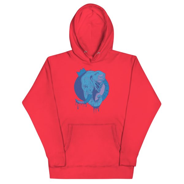 Elephant hoodie with a royal crown illustration drawing, soft streetwear pullover with front pouch pocket in multiple colorways
