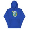 Elephant hoodie with a hand-drawn crowned elephant illustration by Kenal Louis, available in black, green, maroon, purple, and royal blue